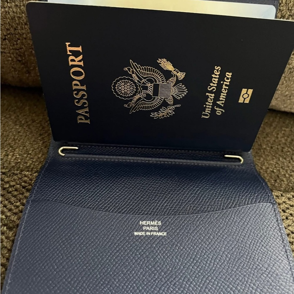 Hermes Blue Leather Passport Holder